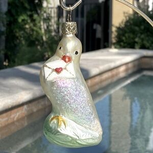 Vintage Old World Christmas Inge-Glas White Dove “Love Letter” Glass Ornament